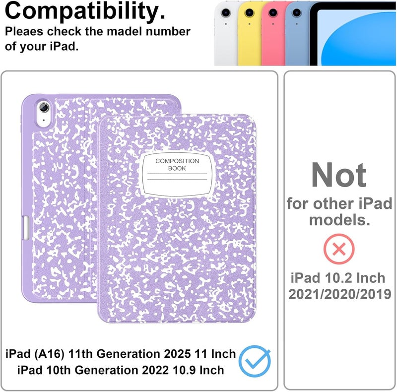 Supveco Case for iPad (A16) 11th Generation 11 inch (2025),iPad 10th Generation 10.9 inch (2022) with Pencil Holder-[Auto Wake/Sleep],Premium Folio Stand Case with Soft TPU Back Cover-Lilac Book - Image 2